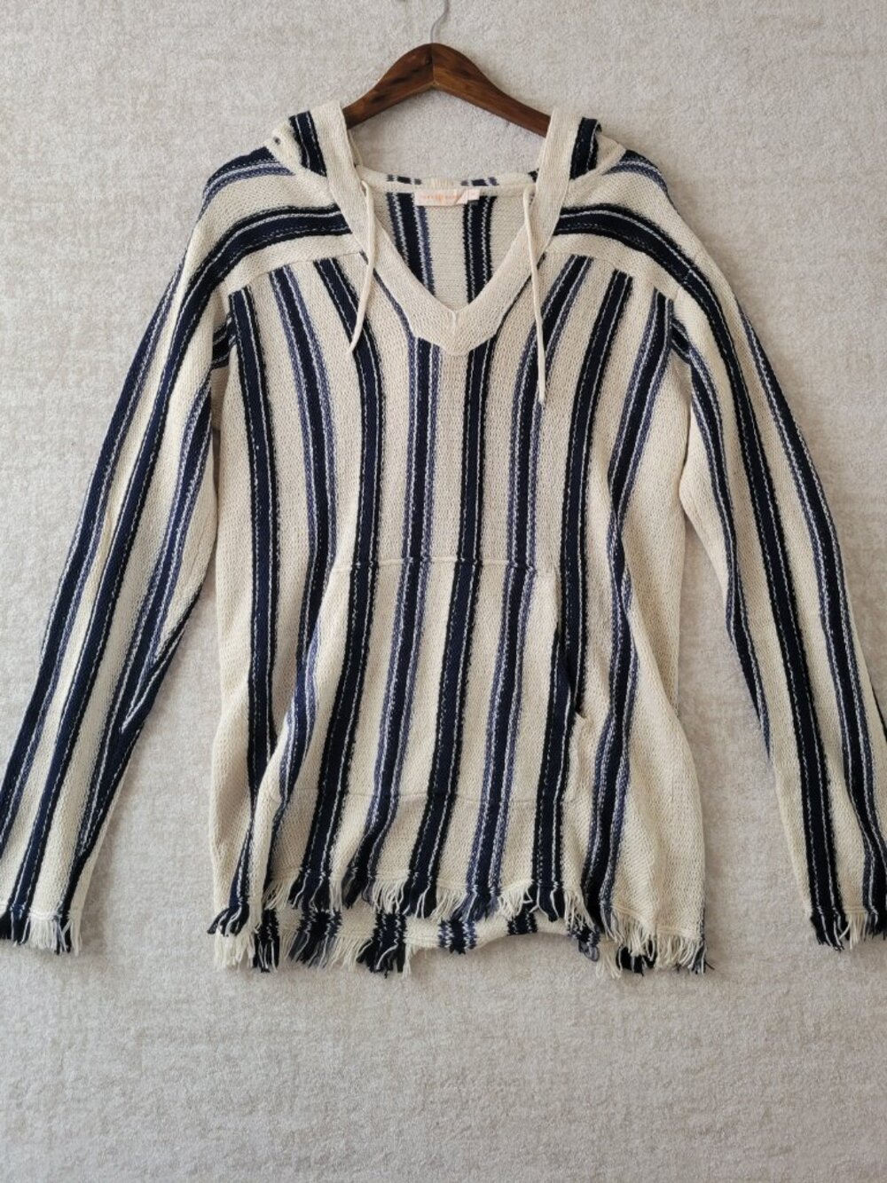 Tory Burch Runway Baja Striped Linen Blend Pullover Tunic Small Womens Cream Blu